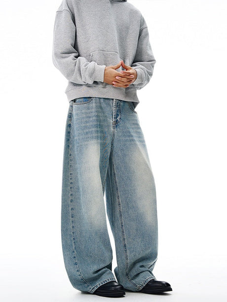 Classic Washing Buttons Baggy Wide-leg Jeans