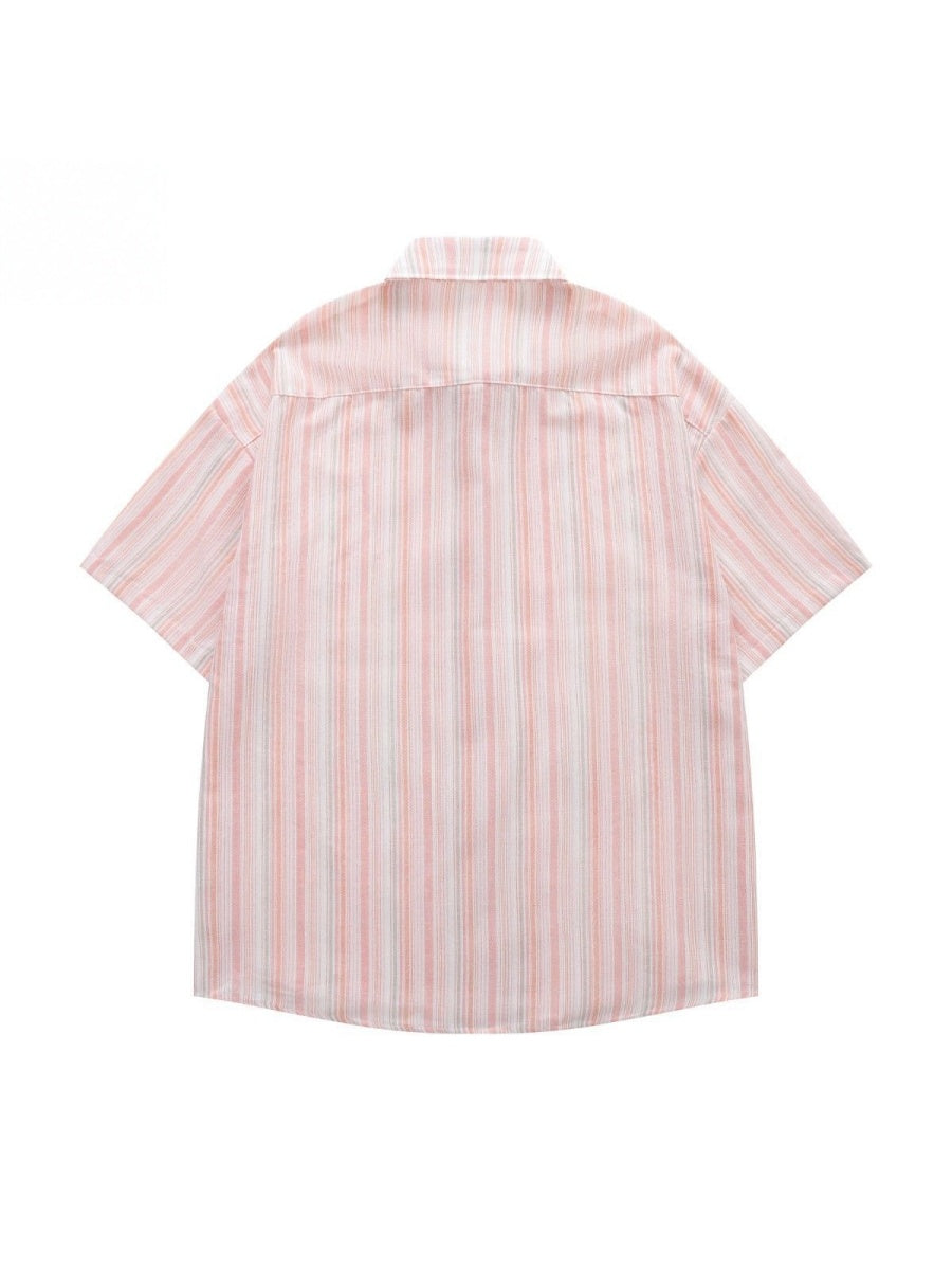 Pink Stripes Vibe Embroidery Hollow Out Shirts