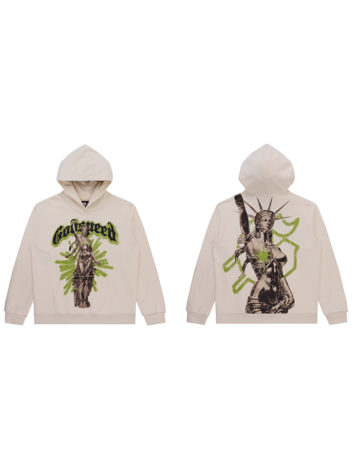Rock Washed And Aged Printed Hooded Sweatshirt
