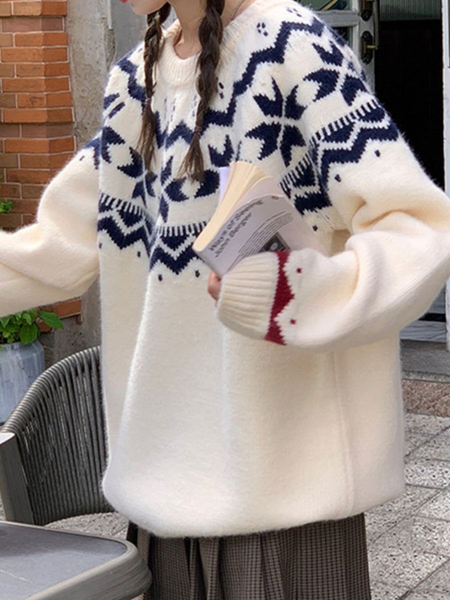Fair Isle Jacquard Christmas Retro Hood Sweaters