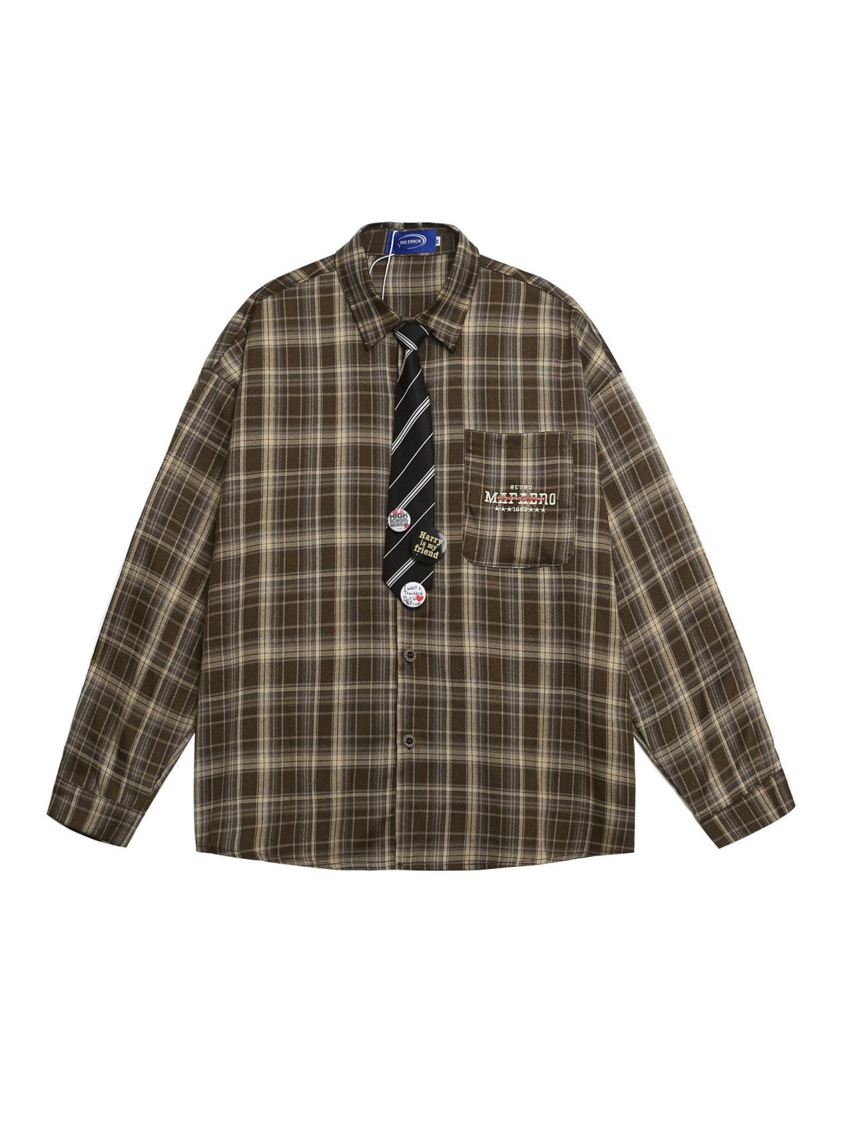 Liber Autumn Neutral wear Tie Plaid Shirts