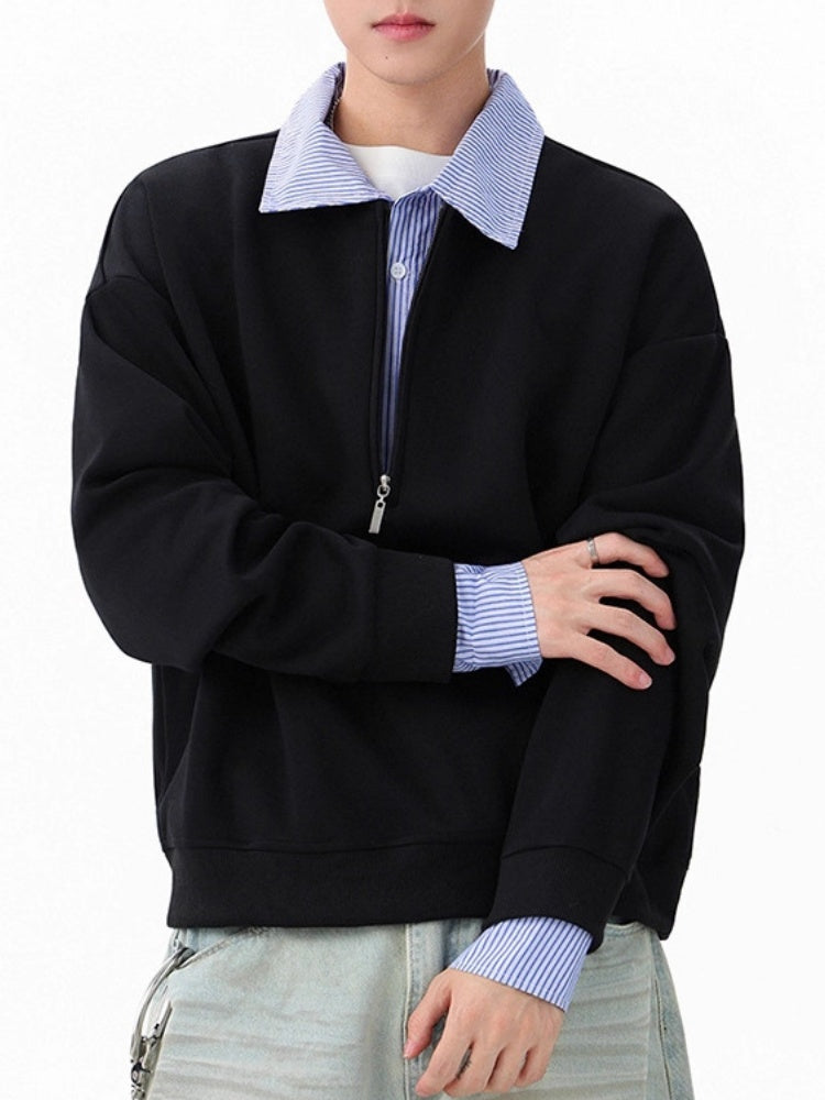 Mock-layer Striped-panel Polo Shirt