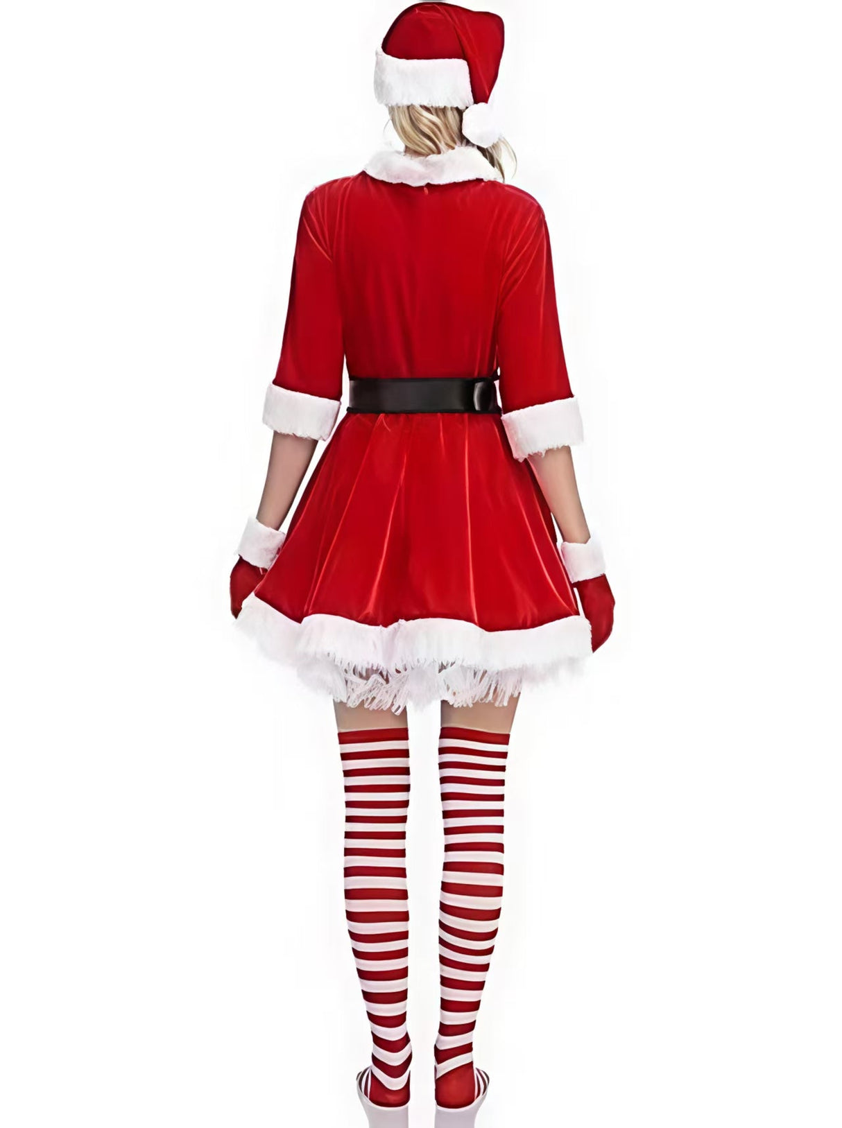 Christmas Velvet Dress Belt Striped Over-the-knee Socks Gloves Hats Santa Claus Party Costumes Multi-piece Sets