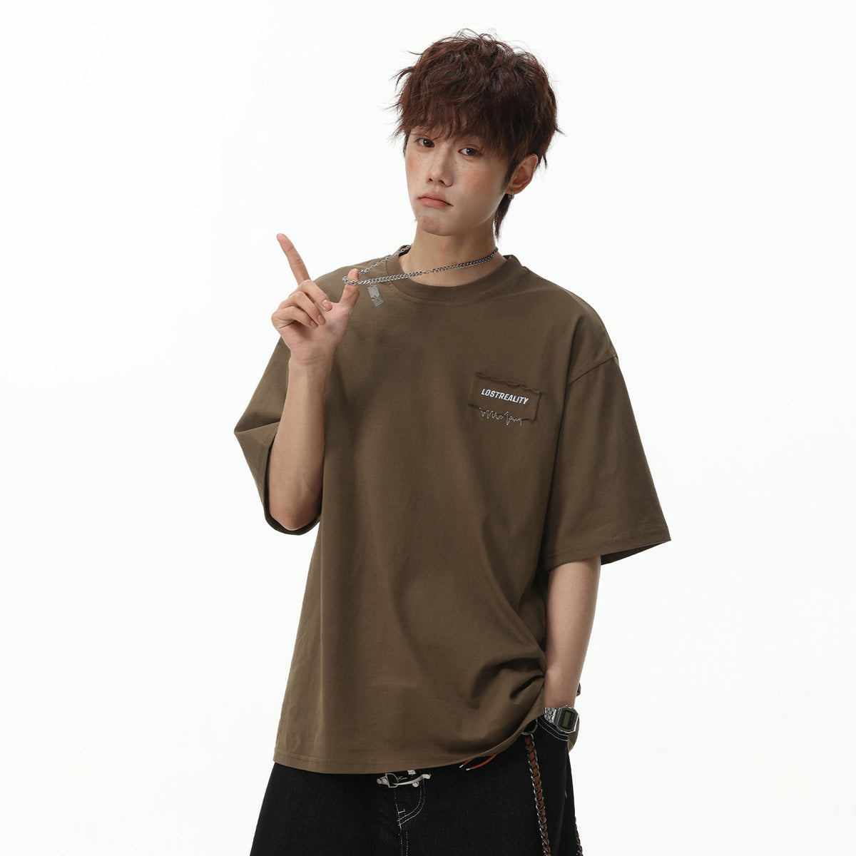 Color-blocked Letter Applique Loose-fit T-shirts