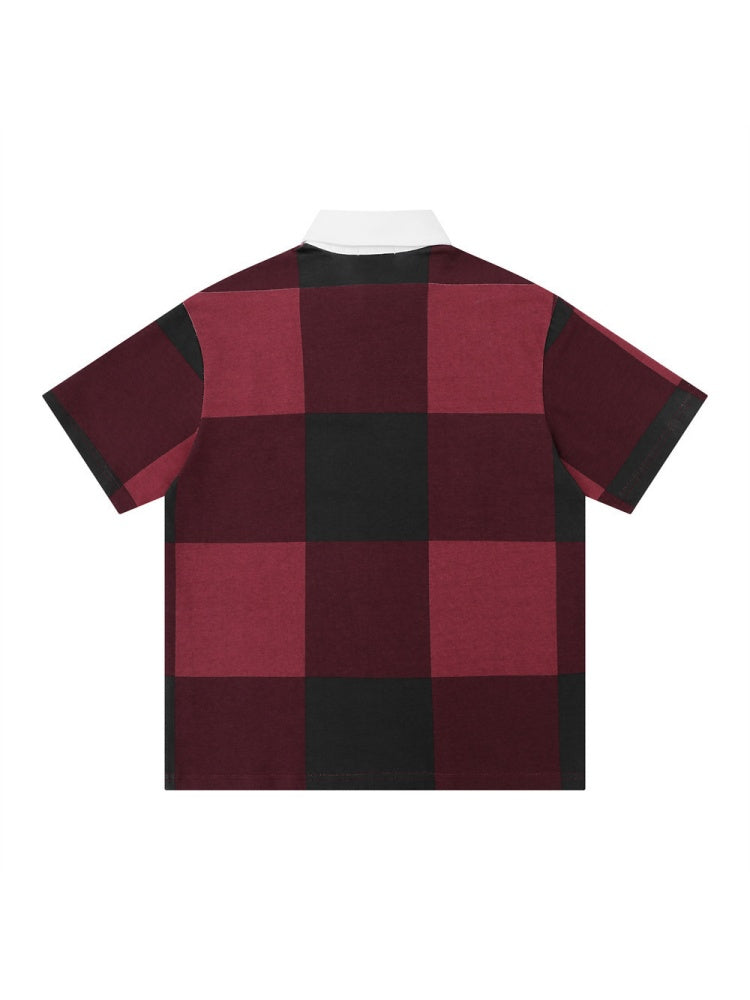 Plaid Ins Hip Hop Color-blocked POLO Shirt