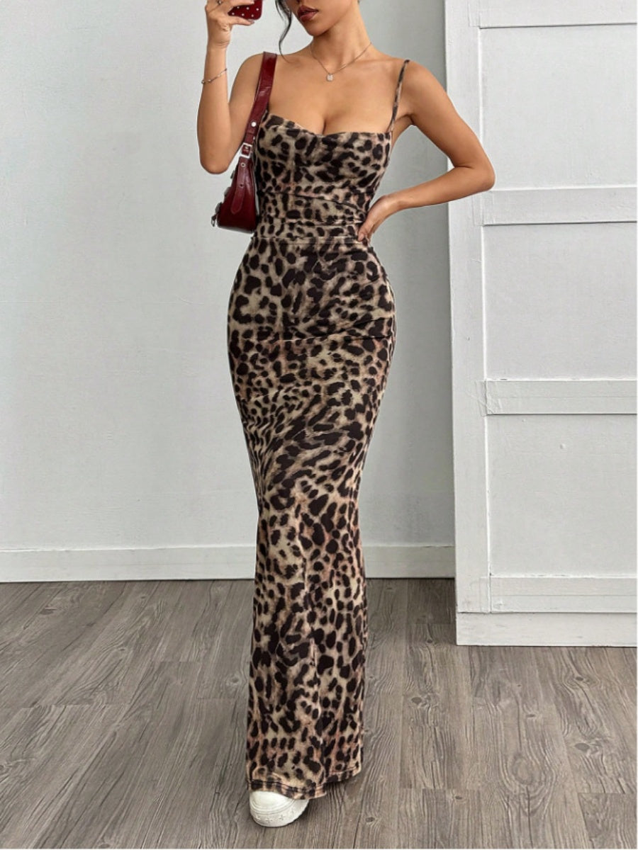 Leopard Slim Fit Sleeveless Maxi Dresses
