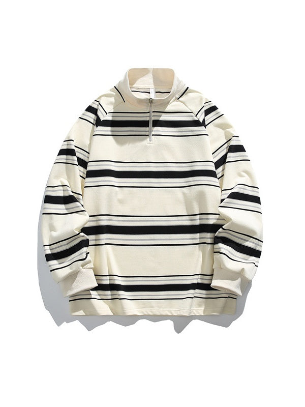 Mock Neck Zipper Stripes Raglan Sleeves Sweatshirts