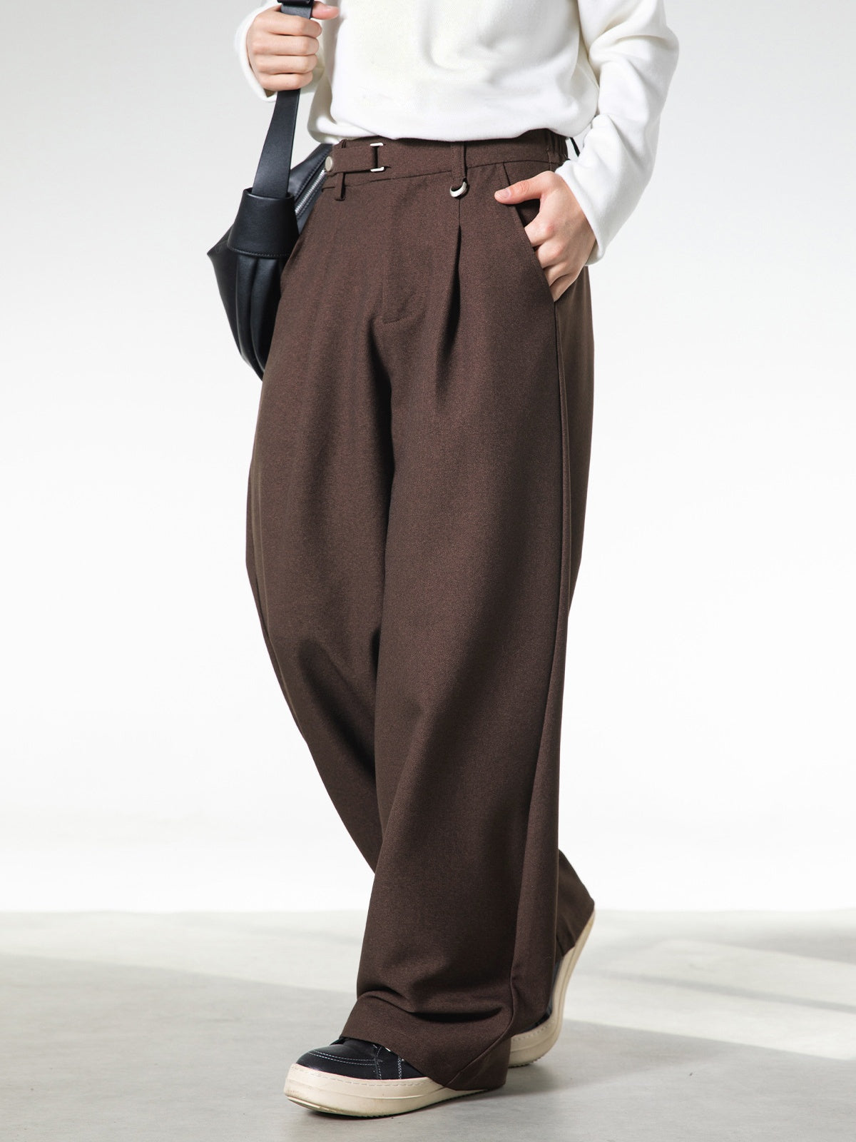 Adjustable Waist Stereo Gathering Straight-fit Dress Pants
