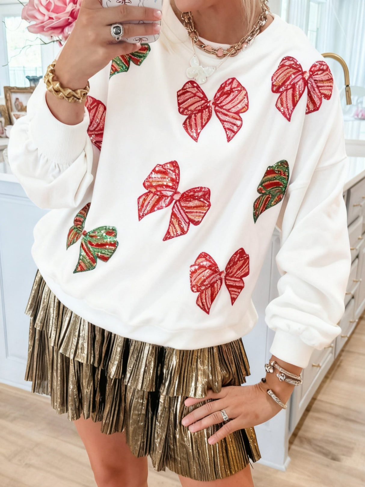 Christmas Bow Sequins And Glitter Sweatshirts&Hoodies