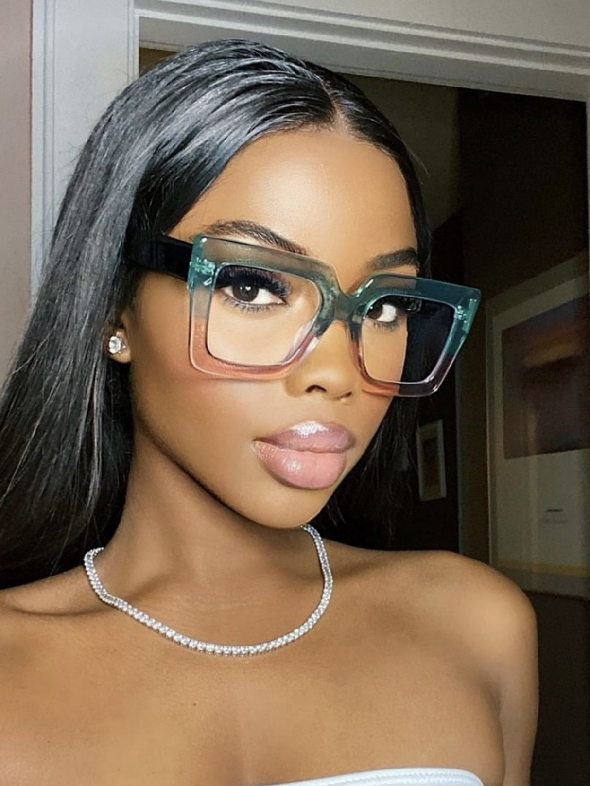 Farbblockierte, quadratische, übergroße, stylische Brille