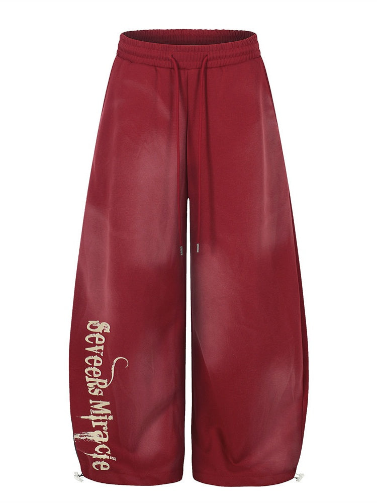Letter Printed Machete Wide-leg Hip Hop Spray Dyeing Make Dirty Mopping Sweatpants