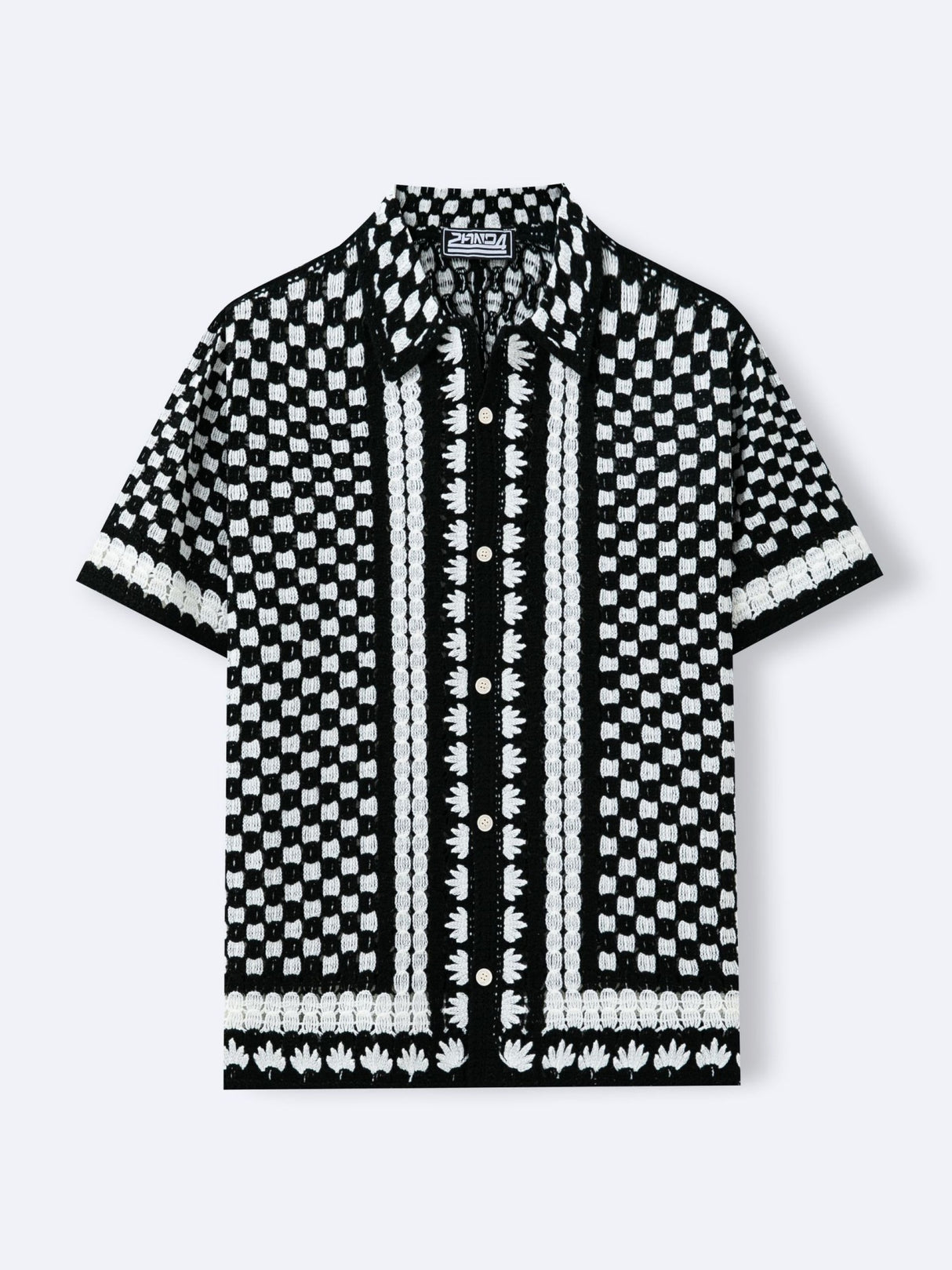 Crochet Knitting Black And White Plaid Hollow POLO Shirt