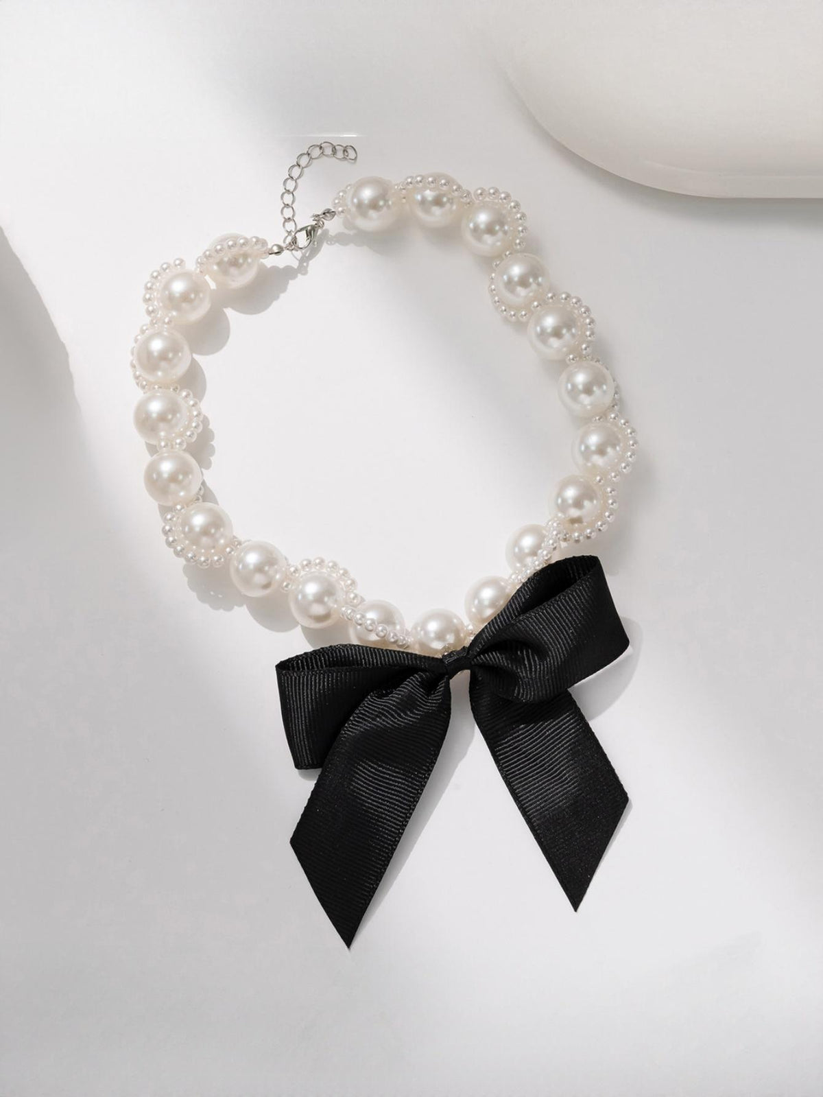 Imitation Pearl Ribbon Bow Necklace