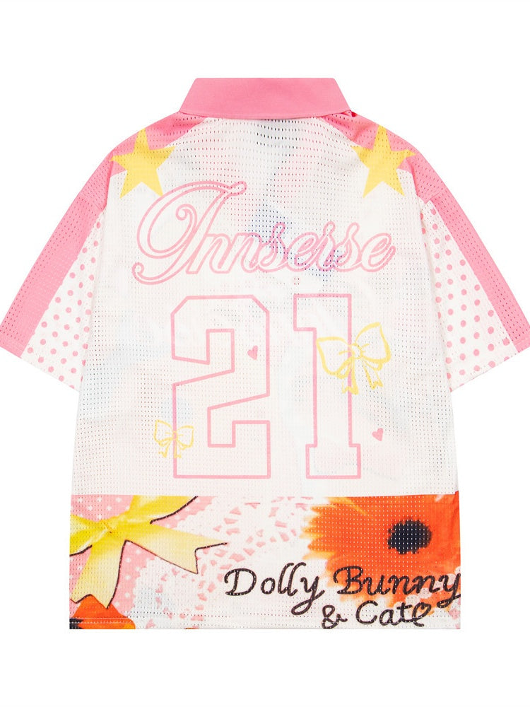 Cartoon Printed Loose-fit Mesh Breathable Quick-drying T-shirts
