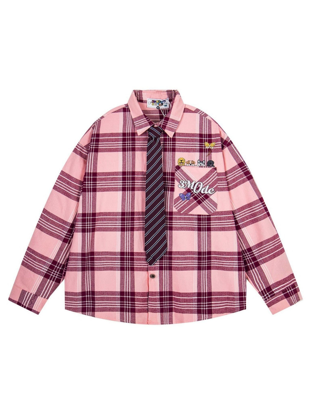 Liber Autumn Neutral wear Tie Plaid Shirts
