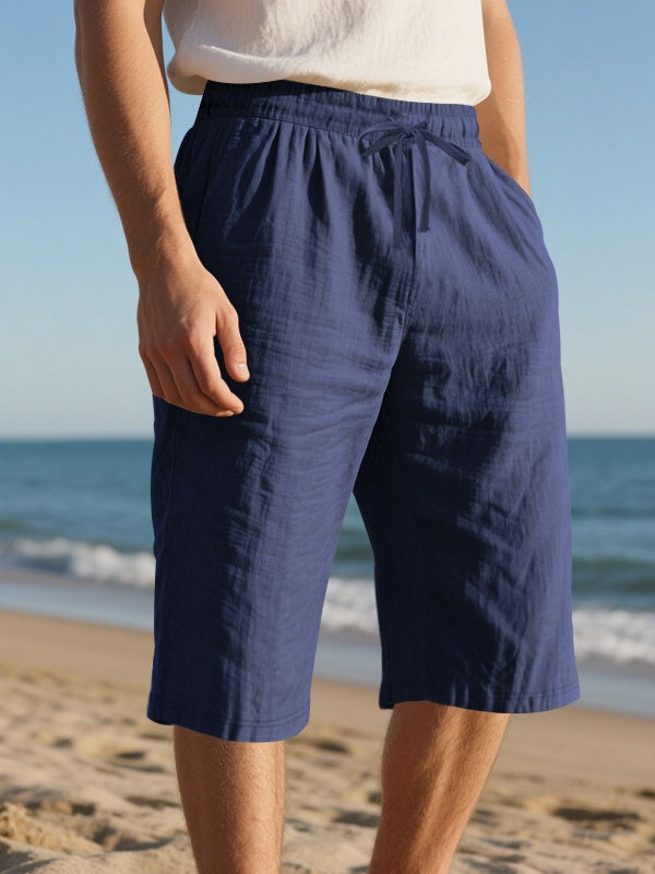 Flax Drawstring Breathable Beach 7 Points Shorts