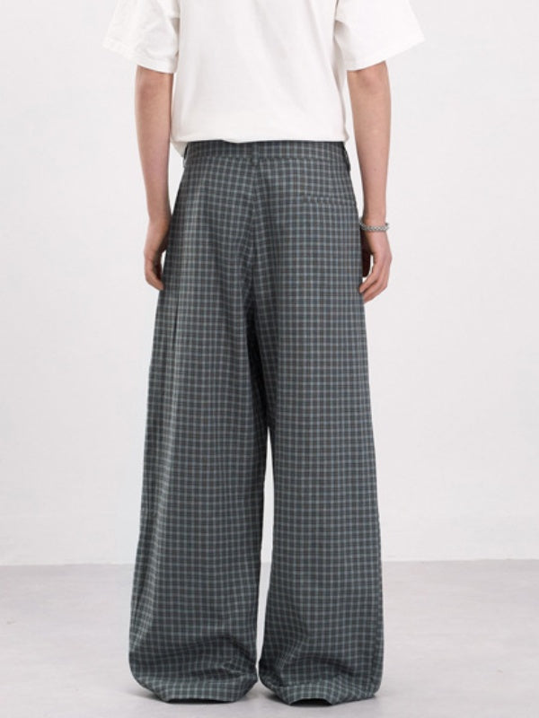 Old Money Style Pleated Plaid Dress Pants Pants