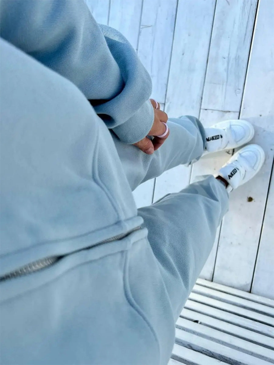 Liber Autumn women's solid color lace-up clothing Sweatshirts&Hoodies Long sleeve cardigan two piece set