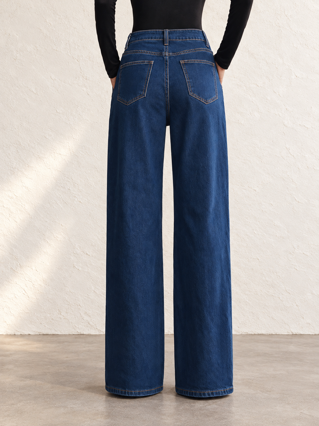 Women's Dark Washed High-Waisted Pleated Wide-Leg Jeans For Autumn/Winter