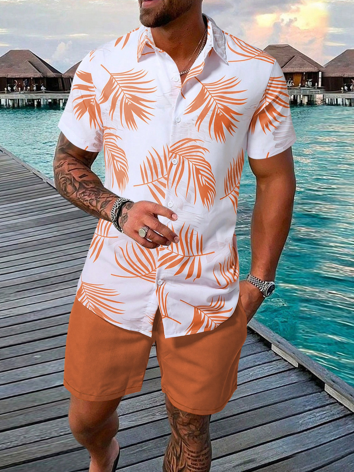 Plant Printed Hawaii Beach Set 2-piece Sets