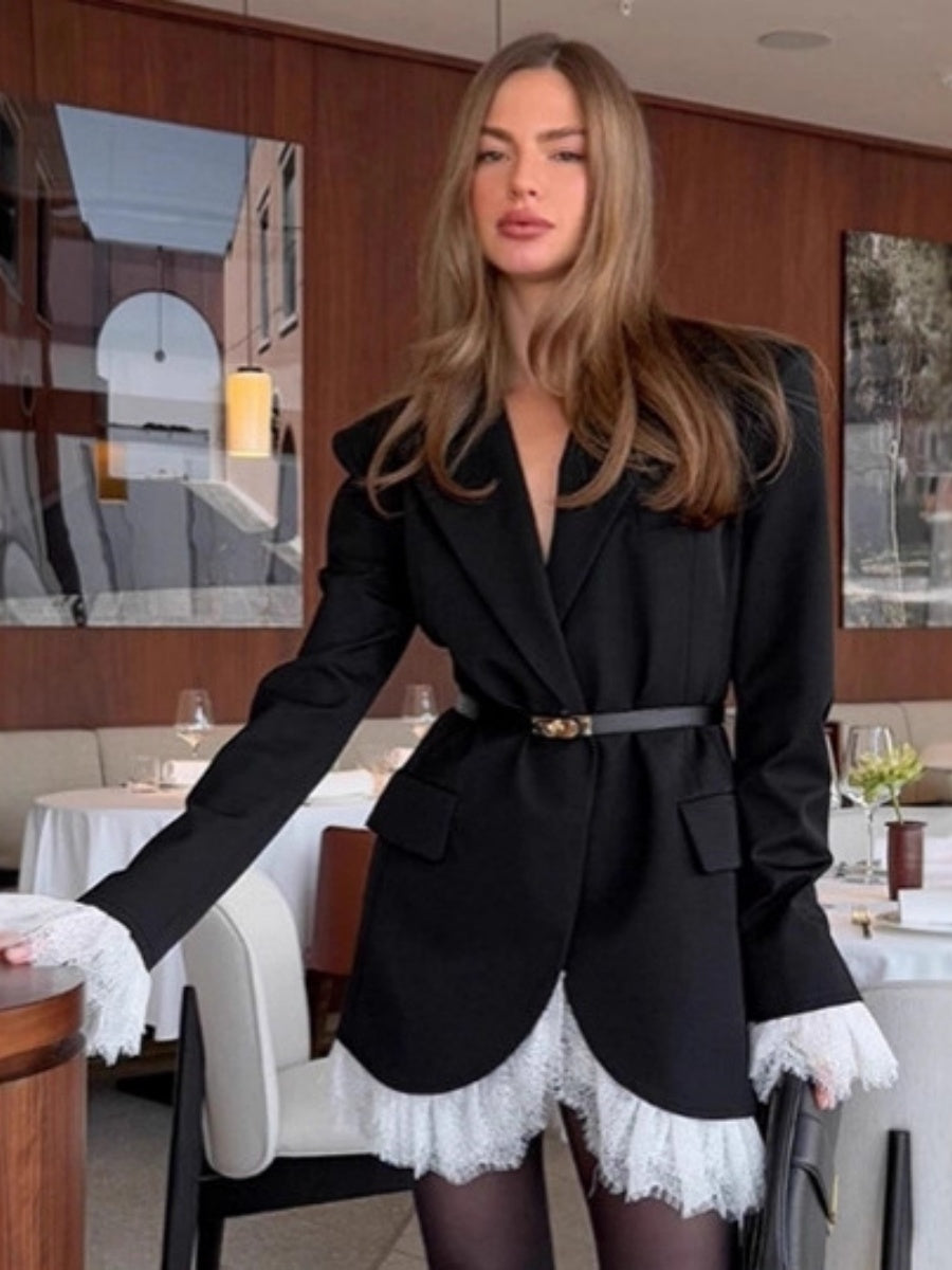 Suit-Paneled Lace Short Dress