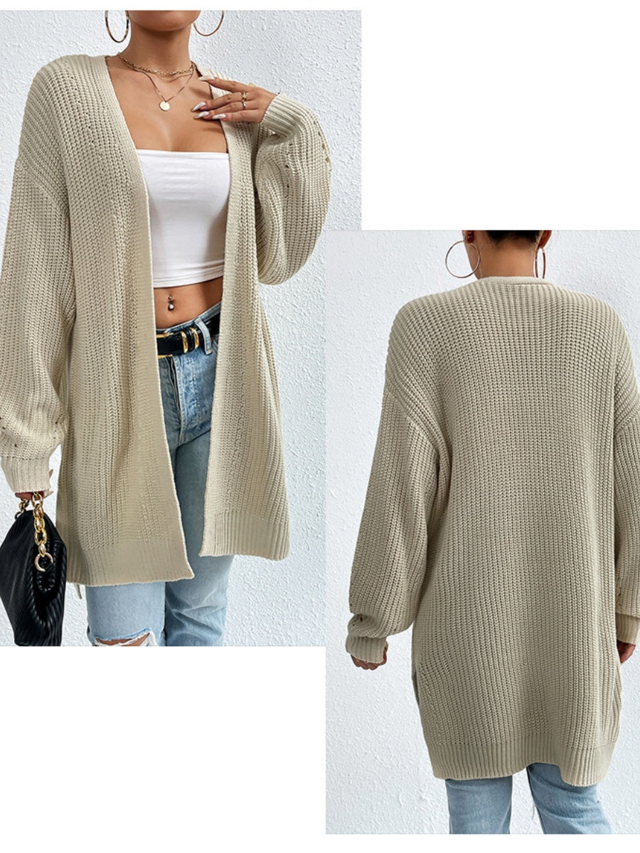Liber Autumn Women's Color Plain stitch Mid-length Cardigans Coat
