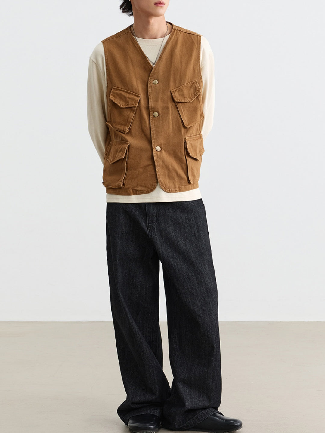 Distressed Washed Multiple Pockets Tooling Vests