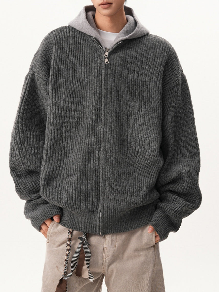 Layered-look Hooded Cardigan