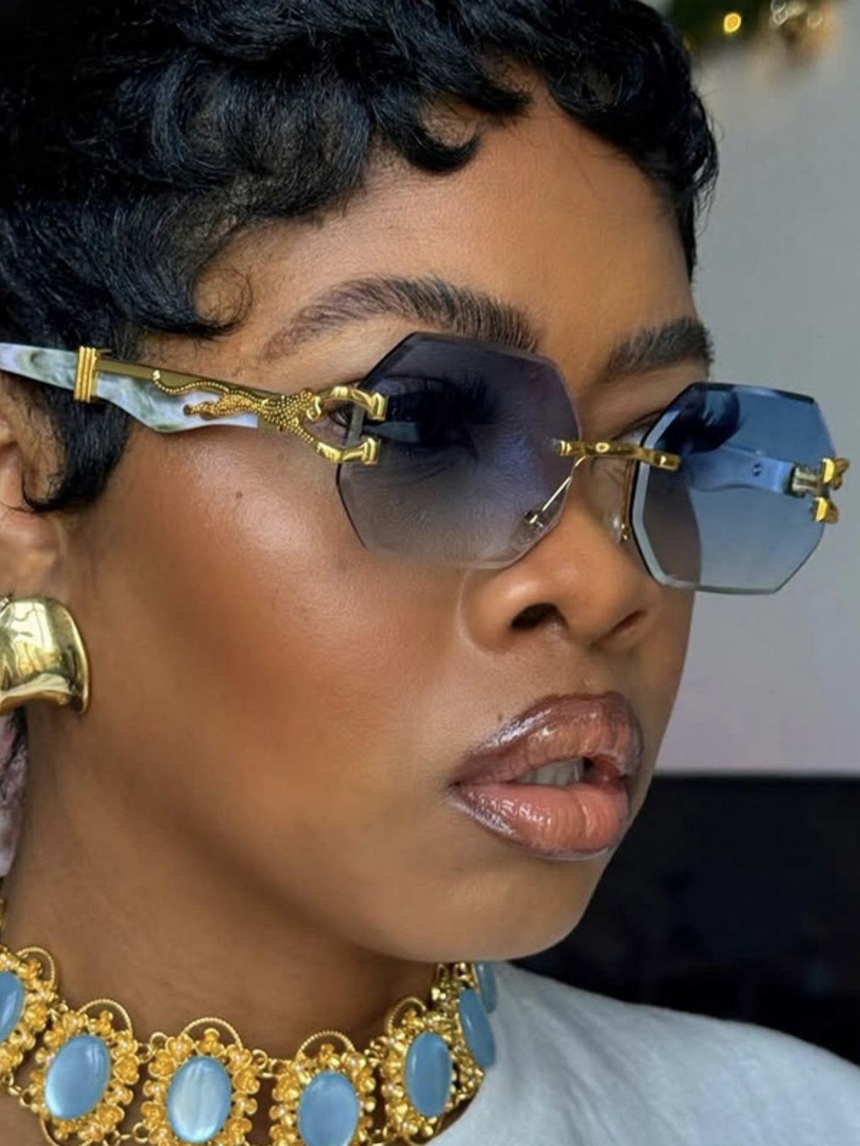 Metal Frameless Polygonal Sunglasses
