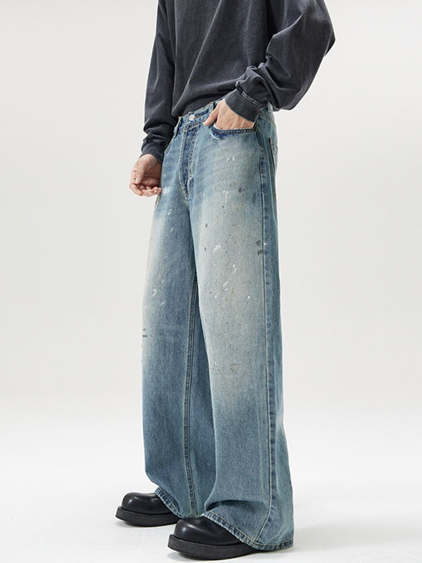 Splashing Ink Cleanfit Relaxation Drape Wide-leg Pants Jeans