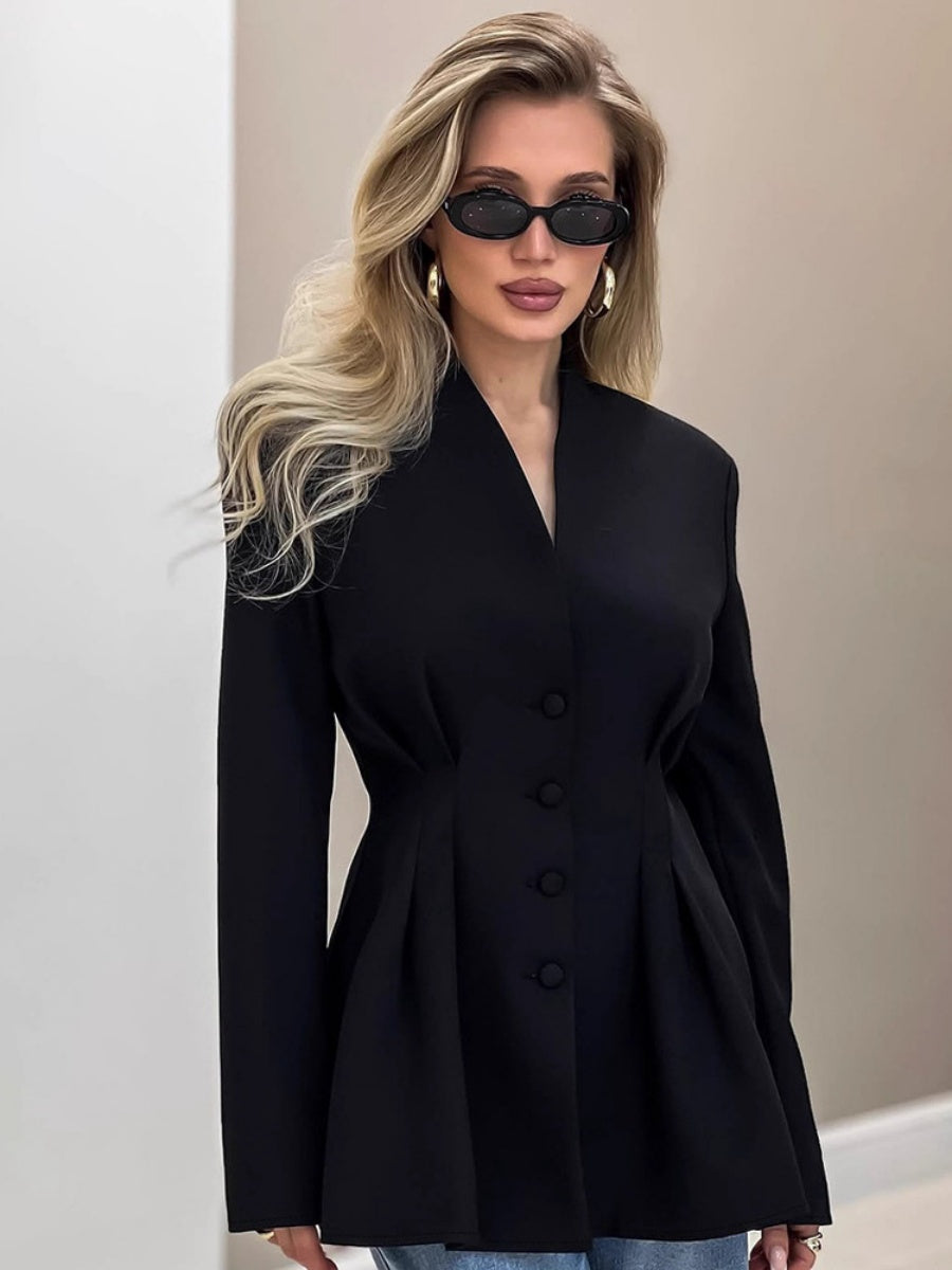 V-neck Waist Button-down Blazer