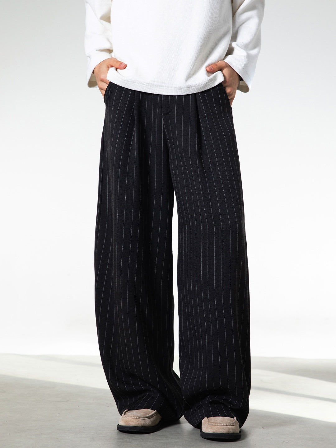 【EXPÉDITION NORMALE】Pantalon habillé à rayures style vieille fortune, coupe ample