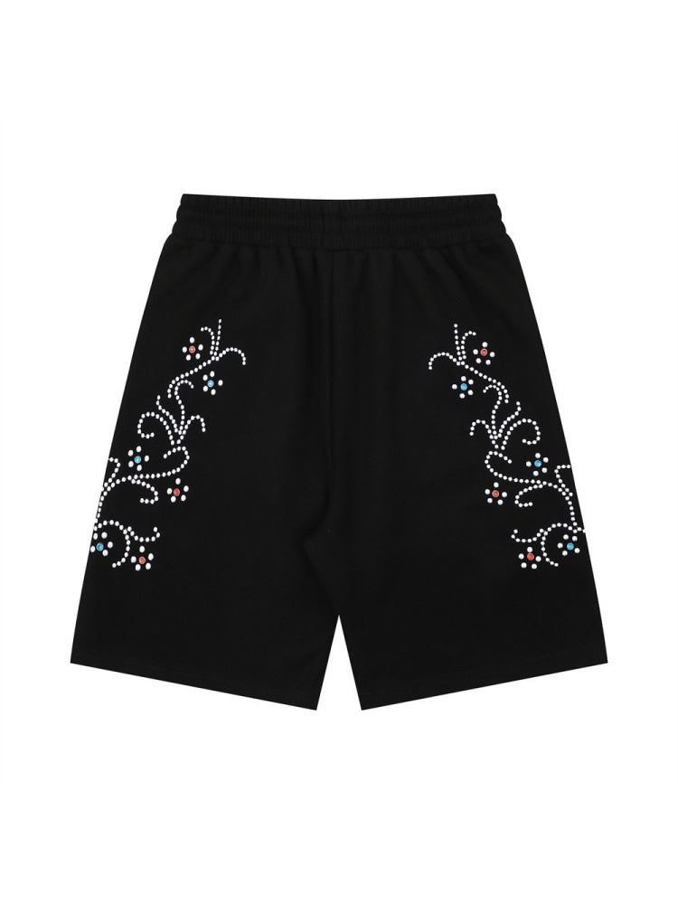 Rhinestone-studded Embroidery Vibe Loose-fit Five Points Shorts