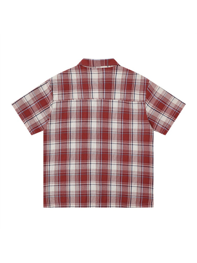 Plaid Loose-fit Letter Printed Shirts