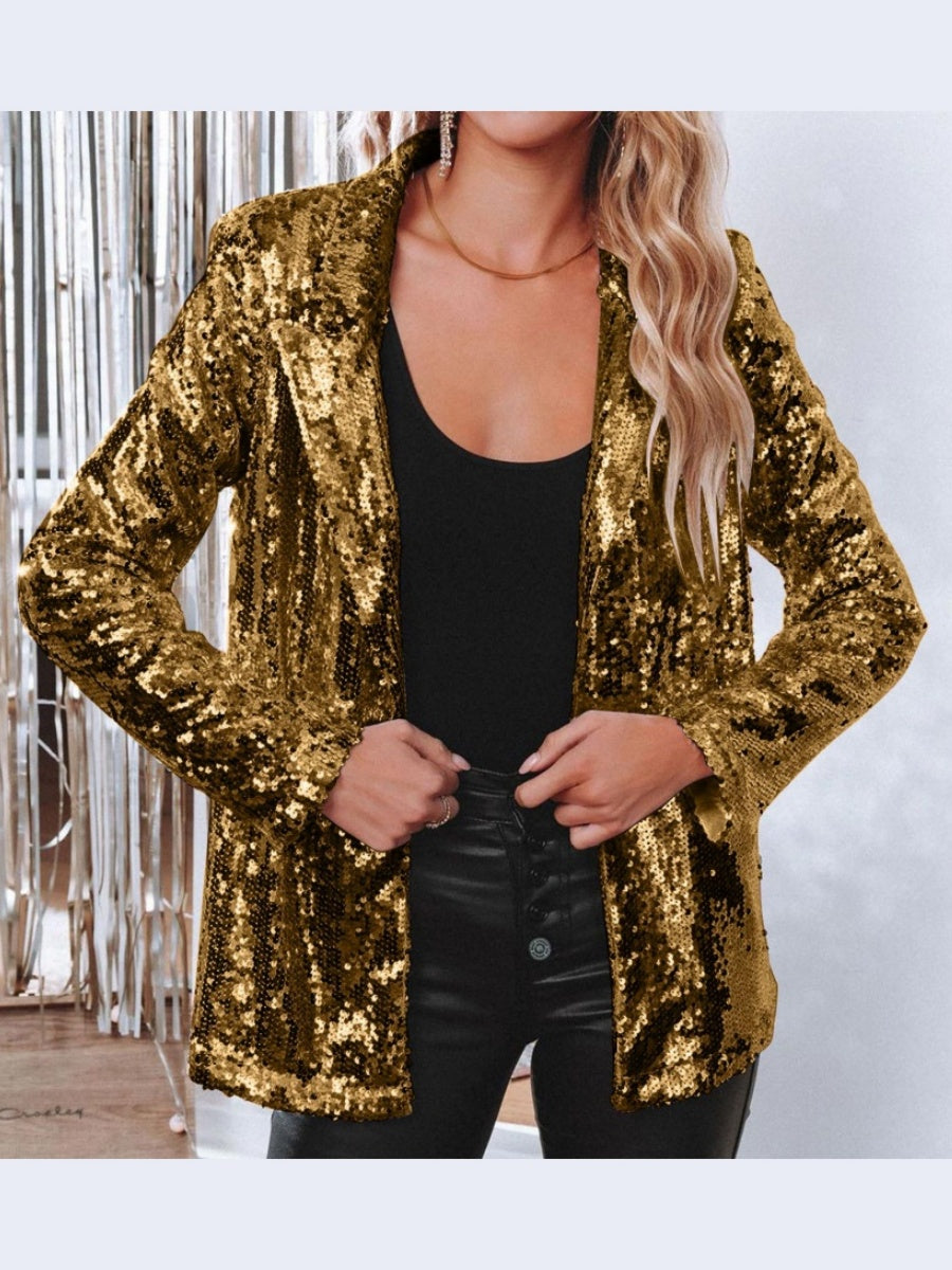 Lapel Long-Sleeve Sequined Casual Blazer