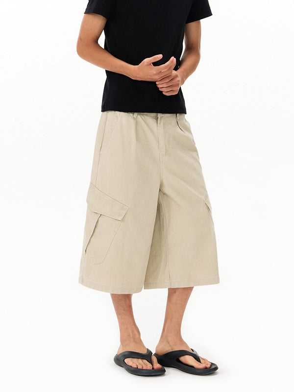 Washed Distressed Work Clothes 7 Points Shorts