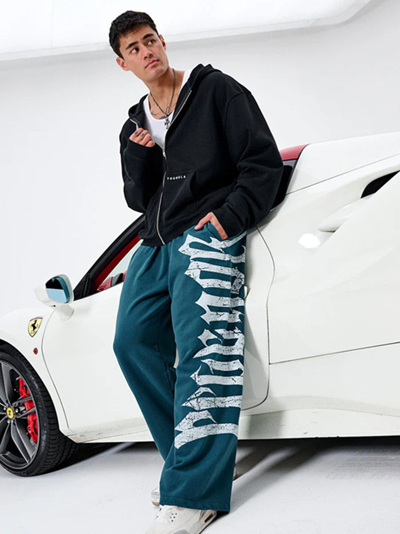 Bodybuilding-Jogginghose mit Print und weitem Bein