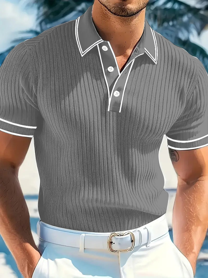 Color Matching Stripes Polo Shirt