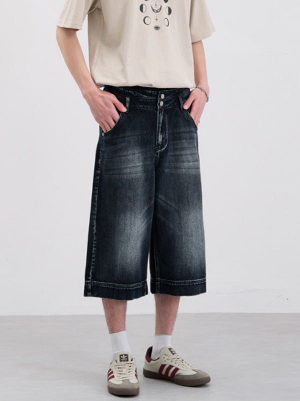 Double Buttons 7 Points Denim Shorts
