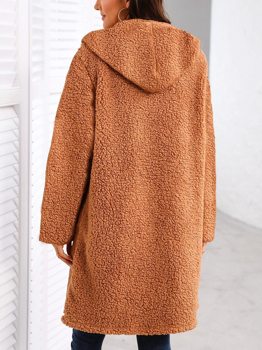 Long Cardigan Pockets Splicing Cotton Clothes Hooded Jacket