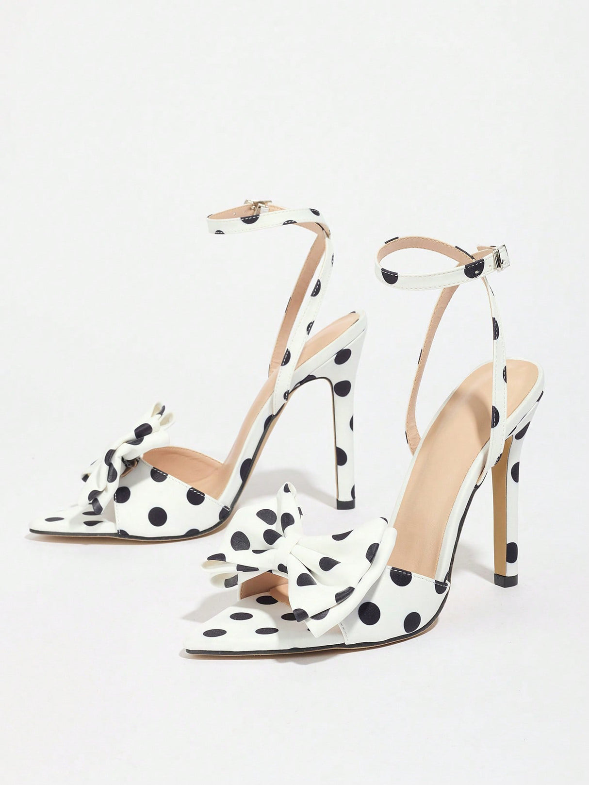 Sweet Color-blocked Polka Dot Bow High-heeled Sandals