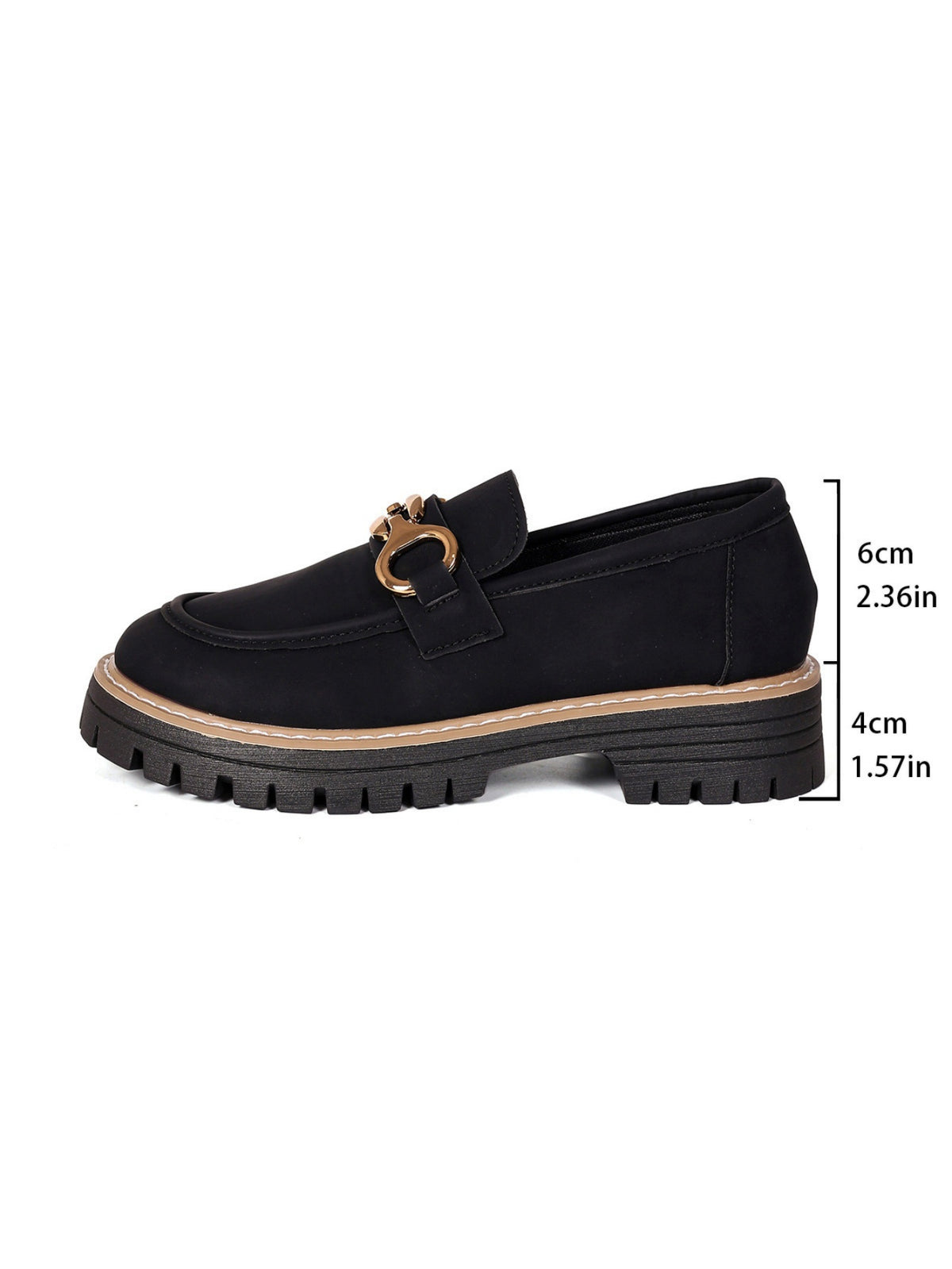 Solid Color Platform Loafers With Metal Buckles