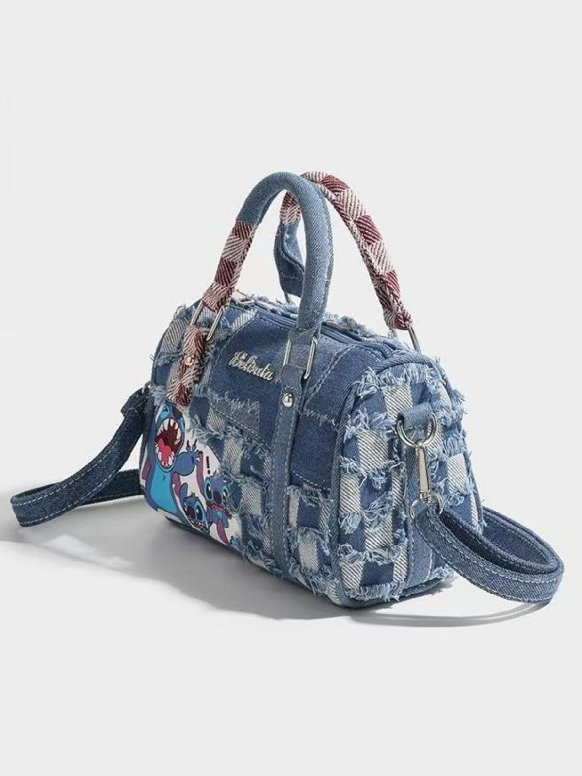 Stitch-themed Denim Patchwork Handbag
