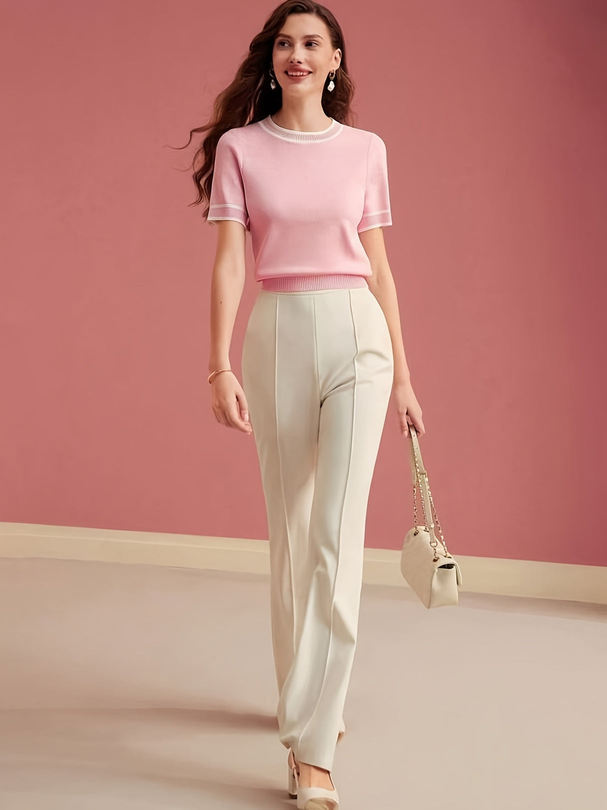 Solid Color Color Blocking Patchwork Women's Basic Top