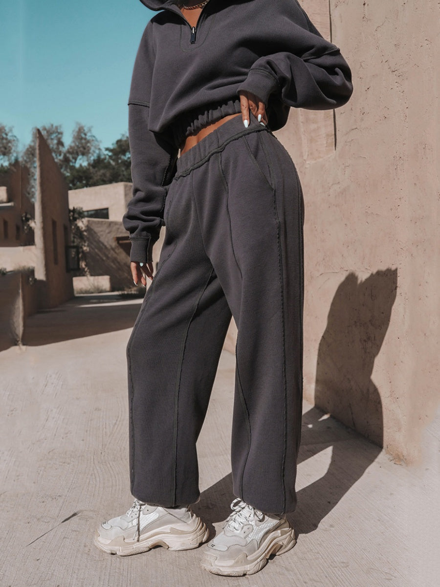 Liber Autumn women's solid color zipper pullover Long sleeve two piece sweatshirt