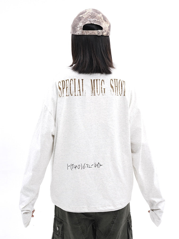 Letter Printed Flower Gray Long-sleeved T-shirt