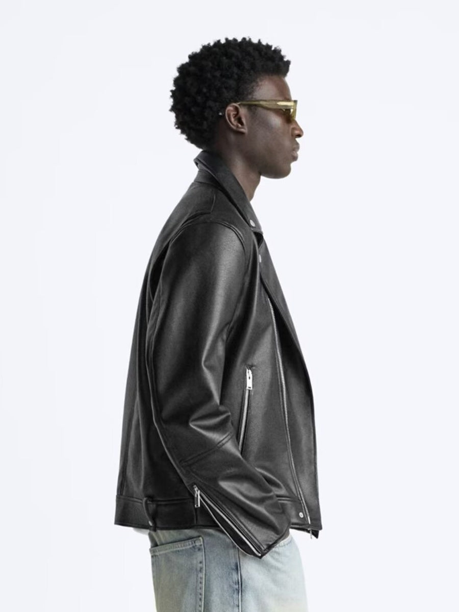 Loose-fit Cropped Locomotive PU Leather Jacket