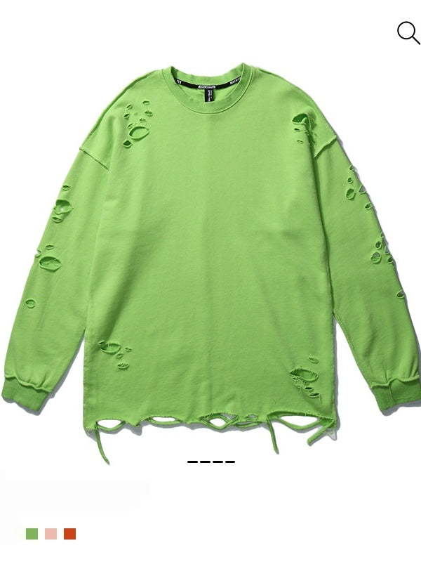 Oversize Hole Loose Pullover Long-sleeved T-shirt