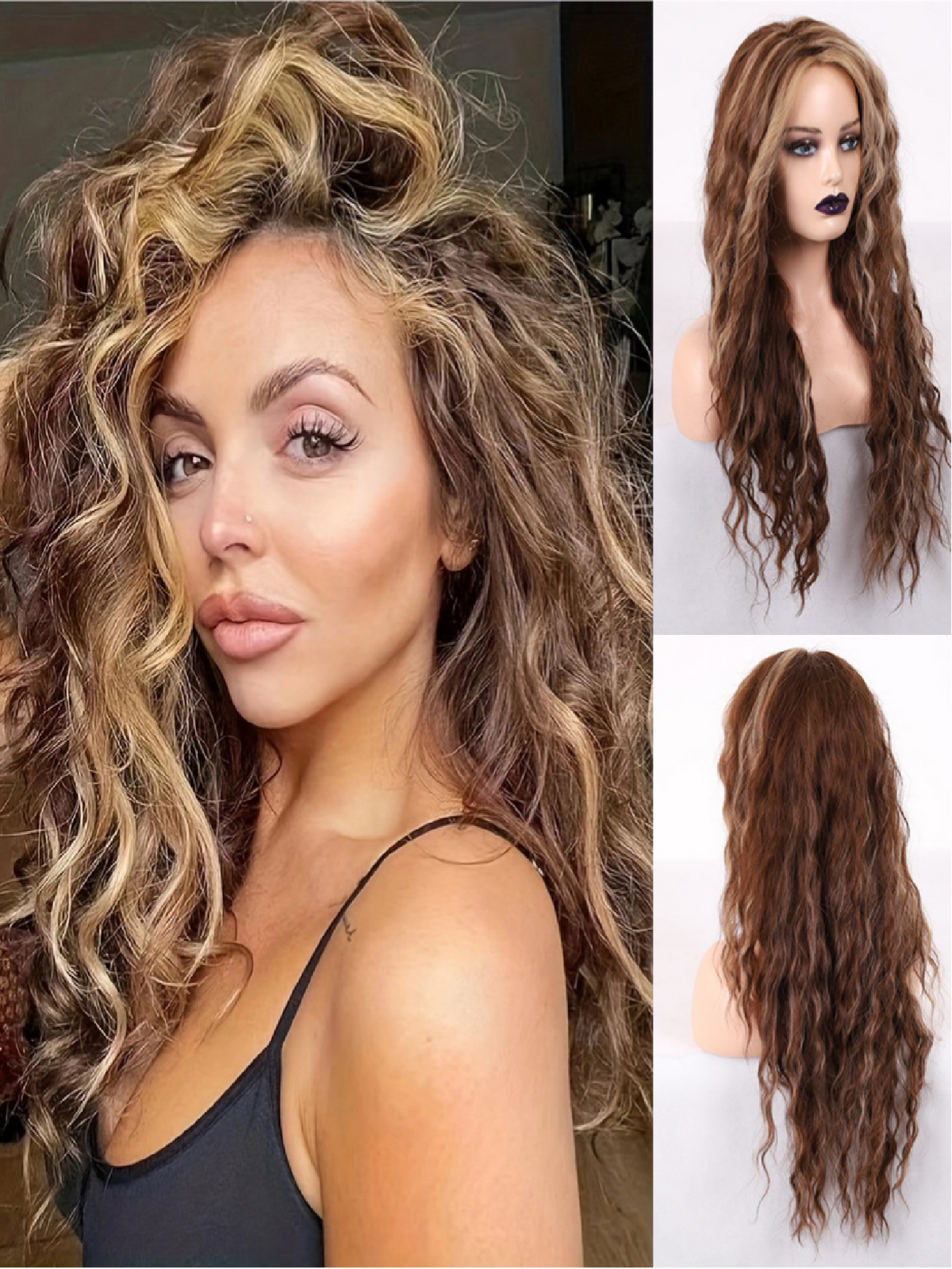Long, Bouncy, Wavy Wig Made Of Synthetic Fibers