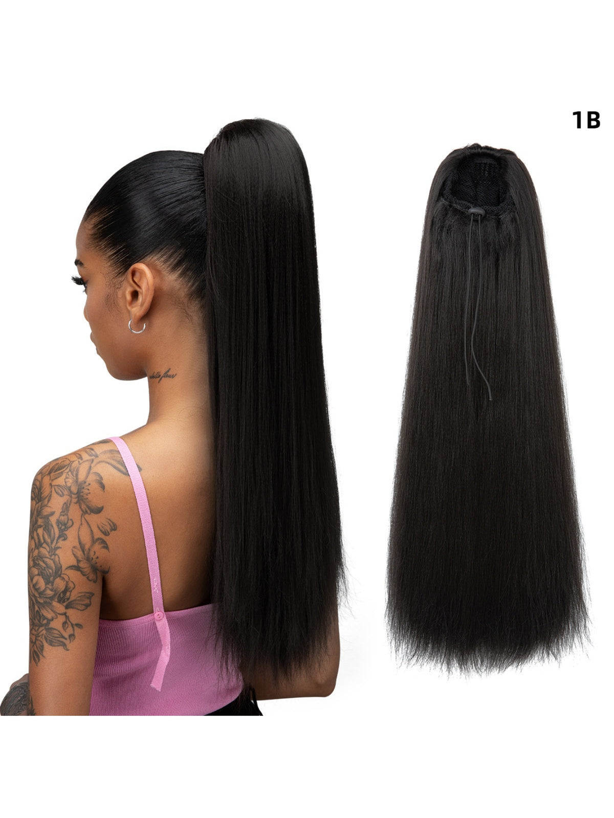 Drawstring Long Straight Synthetic Fiber Wig